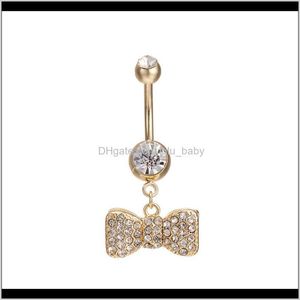 Navel Bell Drop Delivery 2021 Designer Dangle Bars Button Rings Belly Piercing CZ Crystal Bowknot Body Jewelry for Sexy Ladies Rzb2x