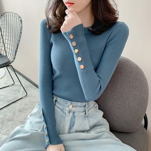 Корейские вязаные свитера женщины с длинным рукавом вскользь белая женщина пуловеры дамы slpit basic 210427