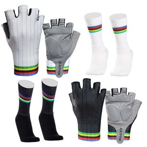 Yeni Bisiklet Eldiven Çorap Kombinasyon Çizgili Yarım Parmak Spor Bisiklet Eldiven Kaymaz Nefes Bisiklet Guantes Ciclismo H1022