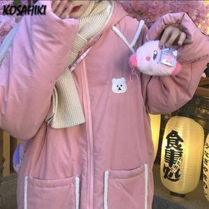 Kosahiki dupla face wearable inverno wadded jaqueta feminino bonito cartoon urso coreano casual harajuku kawaii casaco droufits 211216