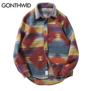 Gonthwid Hip Hop Tie Dye Snap Button a maniche lunghe Camicie da uomo Moda casual Streetwear Abito Camicia Cappotti Cappotti Hipster maschii Camicie Hipster Top 210628