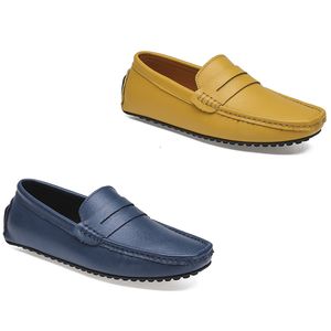 2021 Couro Doudou Men's Casual Driving Shoes Moda Moda Moda Negra Negra Branco Azul Prata Amarelo Calçado Cinzento All-Match Lazy Cross-border 38-46 Cinco