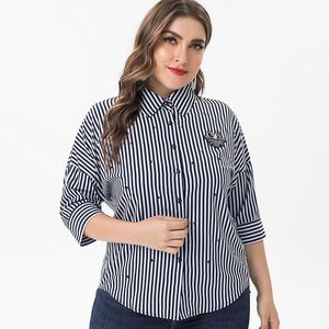 Fall Plus Size Women Clothing Långärmad randig blus Fashion Ladies Vintage Elegant Mom Womens Shirts Tops Women's Blueses