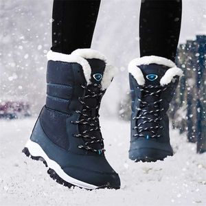 Frauen Stiefel Wasserdichte Winter Schuhe Schnee Plattform Warm Halten Knöchel Mit Dicken Fell Heels Botas Mujer 211019