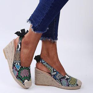 Sandalen Wedges Schuhe für Frauen High Heels Sommer Flip Flop Nake Print Bow Damen Plattform plus Größe 35-43 2021