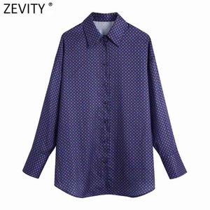 Women Vintage Geometric Print Casual Smock Blouse Office Lady Turn Down Collar Shirts Chic Spring Blusas Tops LS7502 210416