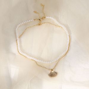 Double Layer Pearl Shell Choker Necklace for Women Bohemia Summer Vacation Beach Scallop Necklaces Ocean Girl's Jewelry