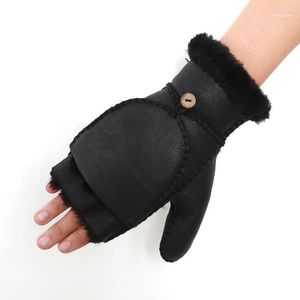 Student Writing Gloves Winter Warm Women Cover Designer Genuine Leather Wool Fur Sheepskin Windproof Mittens X071