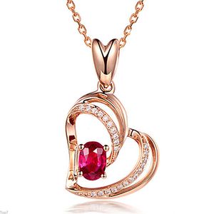 Crystal Womens Necklaces Pendant heart-shaped red hollowed love full diamond three-dimensional peach heart clavicle chain gold silver plated