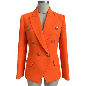 Doskonały najnowszy 2021 barokowy projektant kariery Blazer dla kobiet panie lwa przyciski podwójne breasted Blazer jacket neon pomarańczowy x0721