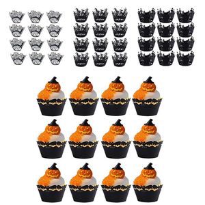 Other Festive & Party Supplies 12PCS Halloween Decoration Cupcake Wrapper Cup Muffins Horror Pumpkin Witch Bat Cake Toppers For Home Decor