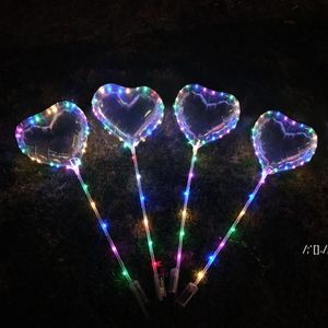 Decorazione per feste Palloncino Bobo a LED di grandi dimensioni a forma di cuore con barra di traino da 13,8 pollici Luci a corda per San Valentino Palloncini colorati RRE124