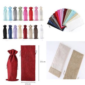 Burlap Wine Bottles Bags Champagne Wines Bottle Covers Gift Wrap Pouch Packaging Bag Wedding Party Festival Xmas Decor 15*35cm T9I001481