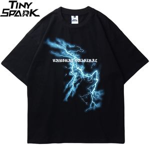 Erkekler Hip Hop T Gömlek Yıldırım Kafatası Ay Streetwear T-shirt Boy Hiphop Gevşek Tişörtleri Yaz Kısa Kollu Tees Pamuk 210726