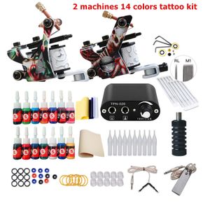 Complete tattoo kit voor beginners stroomtoevoer inkten naalden pistolen kleine body art tatto machine set permanente make up