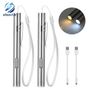 Rechargeable LED Latarka Light Mini Torch Cool White + Ciepłe białe światła z kablem ładowania USB używane do kempingu, lekarzy