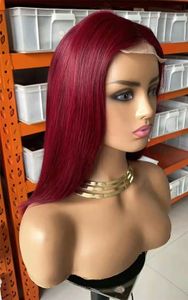 Mongolian Straight Lace Wigs Burgundy 99j Human Hair 4x4 Closure Bob Wig for Black Women
