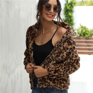 BLSQR Quente Inverno Faux Pele Casaco Mulheres Moda Streetwear Leopardo Feminino Casual Outono Outono Outerwear 210430