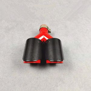 1 pcs Universal silenciador de silenciador de carbono tubos de escape para todos os carros vermelho carro de aço inoxidável duplo traseiro dicas