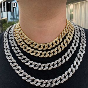 Hip Hop Miami Curb Gelado para fora Colar de Cadeia Cubana 15mm pavimentada Rhinestones CZ Bling Rapper Colares Homens Jóias