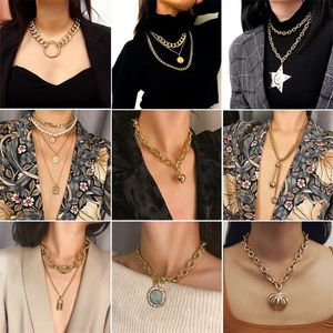 Punk Multi Camadas Pearl Pearl Gargantilha Colares Declaração Virgem Maria Moeda Cristal Pingente Colar Mulheres Jóias Item