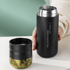 Isolierter Becher mit Filter, Edelstahl-Teeflaschenbecher mit Glasaufguss, trennt Tee und Wasser, 300 ml Thermos-Vakuumflasche 210913