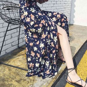 One size girl skirt summer fashion printing chiffon women A-line holiday 3041 50 210521