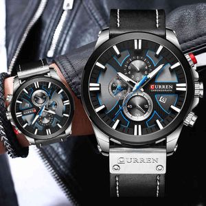 CURREN Orologio da uomo Top Brand Luxury Cronografo Sport Orologi da uomo Orologio al quarzo in pelle Orologio da polso maschile Relogio Masculino 210517