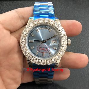 Wysokiej jakości 43mm Pradze Zestaw Bezel Big Diamenty Automatyczne Zegarek Man, Luksusowy Ze Stali Nierdzewnej Gold Shell Claw Diamond Męskie zegarki Silver Case Blue Dial (BOX)