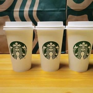 Vasos Desechables De Papel al por mayor-Tazas Starbucks Bebida caliente Papel Taza Desechable Taza Blanca Clásica
