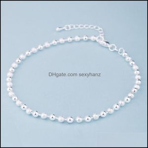 Anklets smycken Summer Fashion 925 Sterling Sier Chain for Women Beach Party Pärlor Ankel Armband Foot Girl Gifts 2T1ae