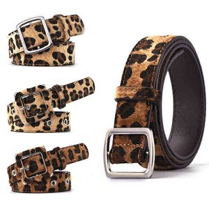 Designe Luxury Leopard Prin Horsehair Belt for Women Female Grommet Eyelet Leather Waist Belt Jeans Dress G220301