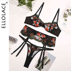 Elace Sexy Lingerie See Through Bra Lingerie Set Lace Underwear Set Women Including Wire Push up Floral Embroidery Bra Set X0526