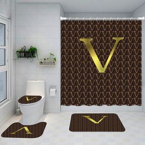 8 stilar Tappning Vattentät Dusch Gardiner Anti Peeping Bath Curtain Hotell Brev Toalettskåp Mats Four Piece Set