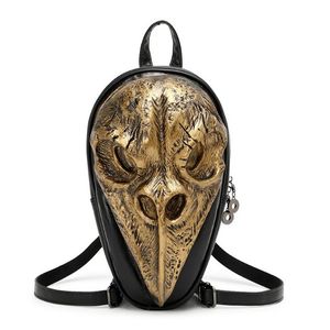 ファッション3Dエンボス鳥の頭蓋骨のバックパック女性の男性ユニークなロックバッグの気まぐれなクールなギフトバッグのためのティーンエイジャーのためのハロウィーンの学校バッグ