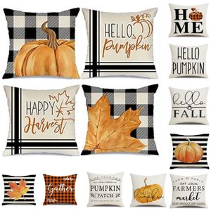 Halloween Fall Pillow Case 18x18inch Buffalo Plaid Pumpkin Leaf Pillows Decorative Throw Farmhouse Thanksgiving Autumn Cushion Cover For Couch Fred DHL HH21-477