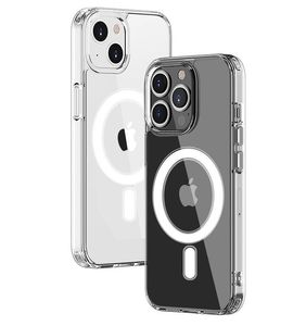 Magroge Transparent Clear Acrylic Magnetic Stuff Telefonfodral för iPhone 15 14 13 12 Mini 11 Pro Max XR XS X 8 7 Plus Kompatibel Magsafe -laddare med OPP -väskor