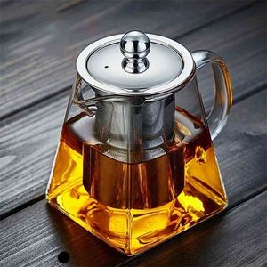350/550/750/950ML Borosilicate Glass Teapot Heat Resistant Square Infuser Filter Milk Oolong Flower Pot 210813