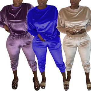 Trainingsanzüge Streetwear Velvet Solide Sweatsuit Frauen Sweatshirt Hosen Set Active Trainingsanzug Zwei Teile Fitness Outfits