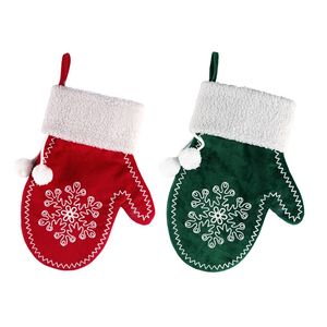 Moda de Natal Decoração Vermelho Veludo Luva Snowflake Doces Presente Envoltório Saco de Natal Árvore de Natal Pendurado Ornamento FHH21-686