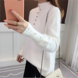 High Neck Sweater Women's Head Autumn And Winter Loose Solid Color Knit Bottoming Shirt Office Lady 210427