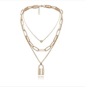 Pendant Necklaces European And American Cross-border Jewelry, Punk Hip Hop Exaggerated Thick Chain Necklace Women, Multi-layer Lock-shaped L