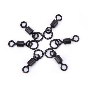 50st Black Fishing Rolling Swivels With Ring Carp Rigs Ice Swivel Connector Hooks Tackle Wholesale
