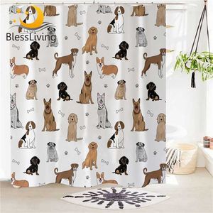 Blessliving Pet Dogs Duche Curtain À Prova D 'Água Curtain Dos Desenhos Animados Banheiro Com Ganchos Bulldog Corgi Dachshund Decorative Home Decor 211116