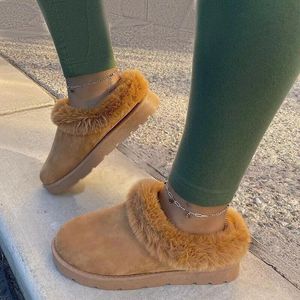 Women Warm on Boots Slip Round Toe Casual Snow Solid Ankle Fur Spring Winter Suede Shoes Lady All Match 88635