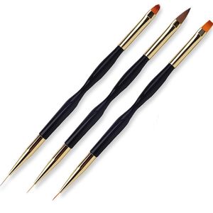 3Pcs Acrylic Stripe Nail Brushes Set, 3D Tips Manicuring Ultra-thin Line Drawing Pen UV Gel Brush Painting Tools