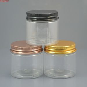 50 pc / lote 200ml Clear plástico jarro cosmético garrafa de ouro ouro preto boné de alumínio 200g creme recipiente de creme atacado qty