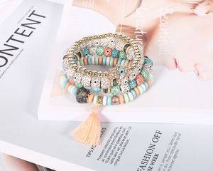 Bohemian Evil Blue Eye Charm Bracelts Women Natural Stone Wind Bodhi tassel Hand Bead Bracelet Bangles Fashion Jewelry 4pcs/lot