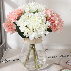 Home Decorative Fake Flowers Simulation Silk Hydrangeas Two Leaf Bride Hand Holding Bouquet Wedding Guide Blooming Artificial Flowers