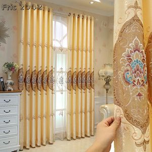 Curtain & Drapes European Style Embroidered Yellow Blue Floor-to-ceiling Windows Blackout Custom Curtains For Living Dining Room Bedroom